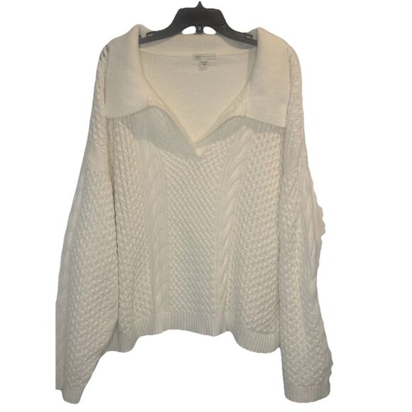 Cato Women's Ivory Knit V Neck Collared Long Sleeve Sweater Plus Size 26/28W - Picture 1 of 9